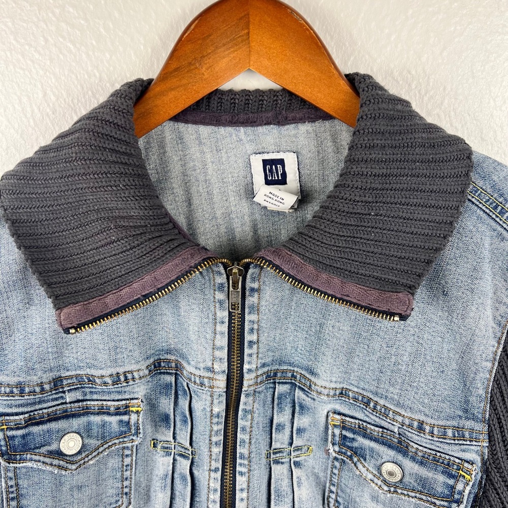 Vintage 2005 Gap Denim Jacket Womens Large Y2K Indie Grunge Mixed Media Fall Zip - Picture 2 of 12